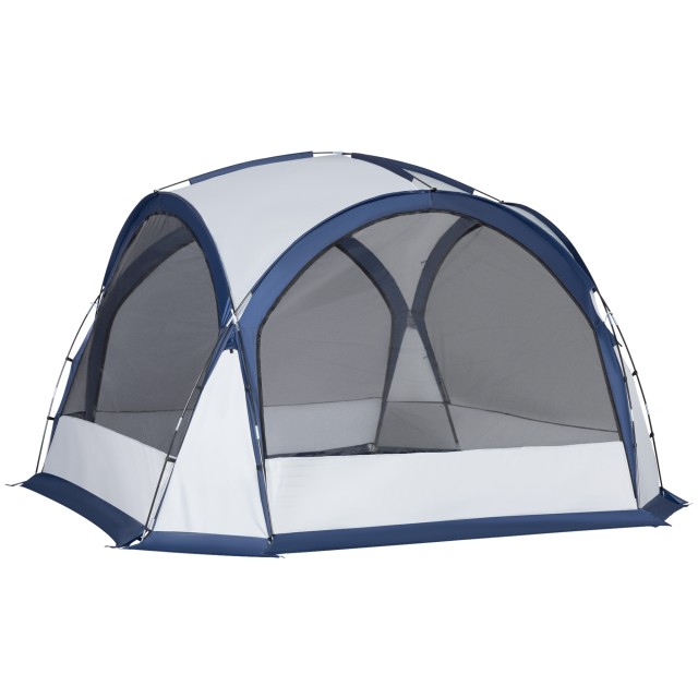 Σκηνή Camping Outsunny 6-8 ατόμων, 4 πόρτες με φερμουάρ, τσάντα και γάντζος, 350x350x230 cm, λευκό και μπλε A20-232