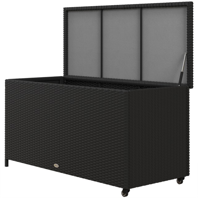 Outsunny PE Rattan Garden Storage Box με ρόδες και πλαϊνή λαβή, 121x57x67cm, Μαύρο 865-016V00BK