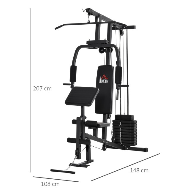 HOMCOM Fitness Station for Home and Professional Workout, Steel Multifunction Gym, 148x108x207cm - Μαύρο A91-132