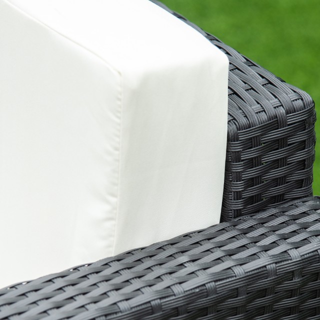 Outsunny Σετ κήπου 4 τεμαχίων από Rattan PE και ατσάλι, με καναπέ, 2 πολυθρόνες και τραπεζάκι σαλονιού, κρέμα 860-024V01