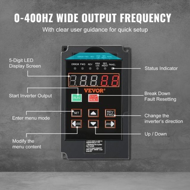 VEVOR VFD 2HP, 1.5KW, 7.5A 220V Είσοδος 1/3 Φάσης σε 3 Φάσεις 0-400Hz  BPQDQ15KW220PC4GYV7