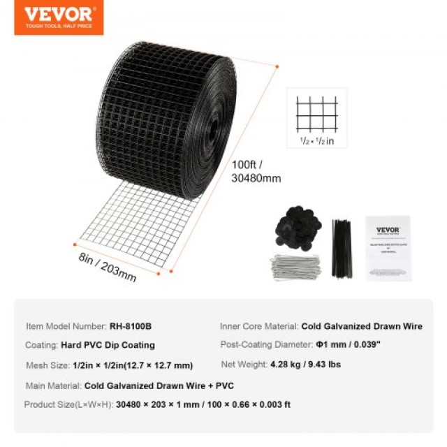 VEVOR Προστατευτικό Πλέγμα Ηλιακών Πάνελ 8x100ft με 100 Συνδέσμους Αλουμινίου TYNDCBBHWTZ8P9JXNV0