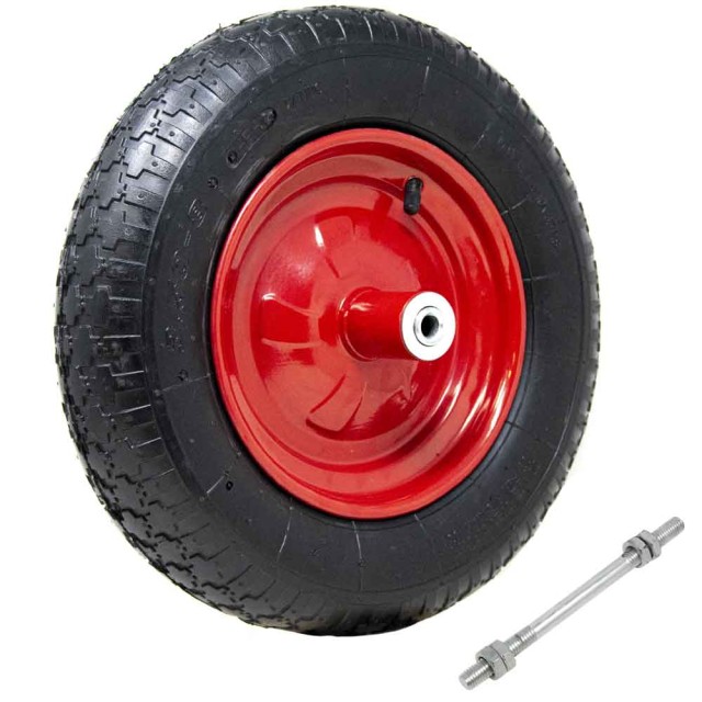 BAKAJI Ρόδα Πνευματική για Καρότσι 35 εκ Λάστιχο 3.50-8 + Συμπεριλαμβανόμενος Άξονας Μήκους 210 χλστ 02839110