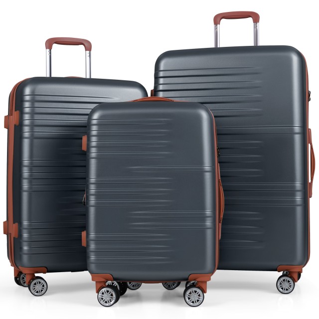 Costway Σετ Βαλίτσες 3 Τεμαχίων Σκληρού Κελύφους με Κλειδαριά TSA, Τηλεσκοπική Λαβή Αλουμινίου & 4 Ρόδες Γκρι BL10015HS