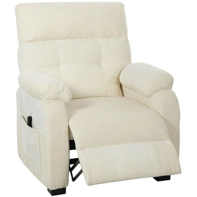 HOMCOM Πολυθρόνα Ανακλινόμενη 150° Εφέ Βελούδου με Υποπόδιο, Τηλεχειριστήριο και Πλαϊνή Τσέπη, 96x90x105 εκ., Λευκή 83B-654V90WT