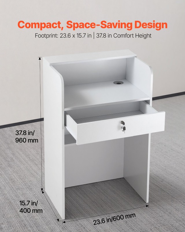 VEVOR Λευκός Μοντέρνος Ρεσεψιον Desk 60 x 40 x 96 cm με Συρτάρι YBQTBSJXBDLECNPE4001V0