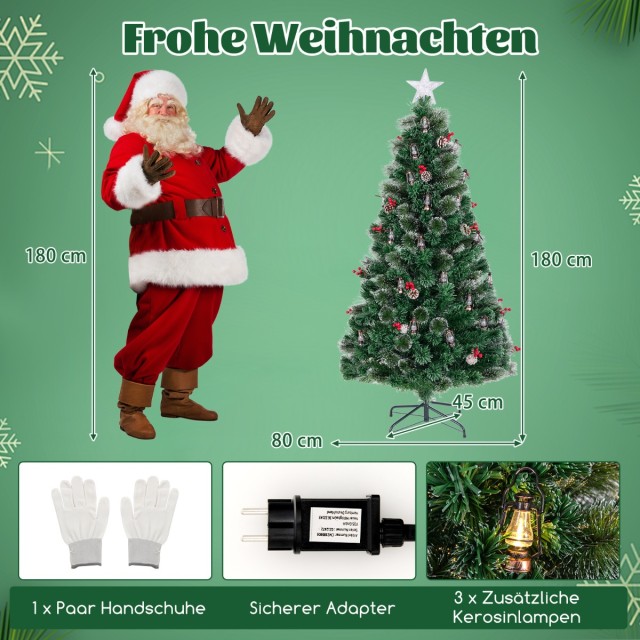 Costway  Τεχνητό Χριστουγεννιάτικο Δέντρο με Φωτισμό, Ζεστά Λευκά LED, Οπτικές Ίνες & Αστέρι Κορυφής 180 εκ. CM24827DE