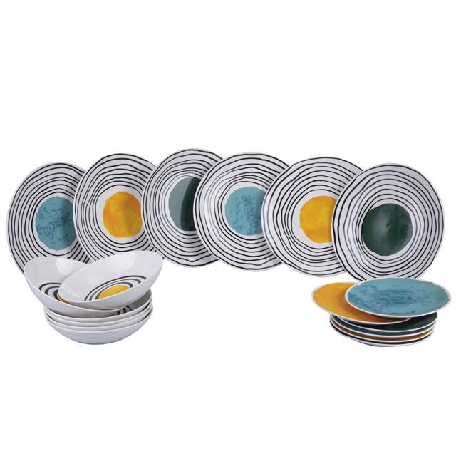 Villa DEste  Σετ πιάτων 18 κομματιών από οπαλίνα γυαλί για 6 άτομα με 3 διαφορετικά διακοσμητικά σχέδια Venice Lido. 5914381