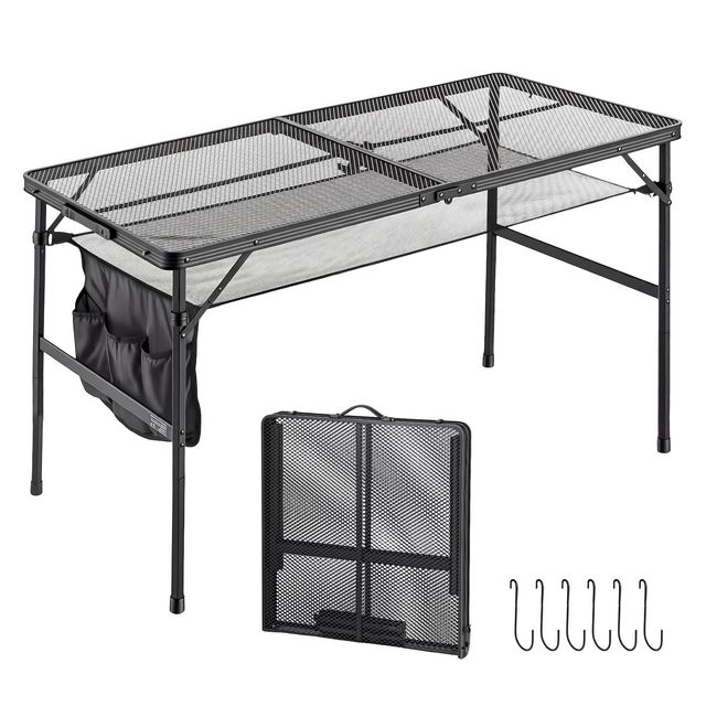 VEVOR Πτυσσόμενο Τραπέζι Camping/Ψησίματος 120x60 εκ., Αλουμινίου, Ρυθμιζόμενο Ύψος, Μαύρο WGKSKZXXHS480IFIP001V0