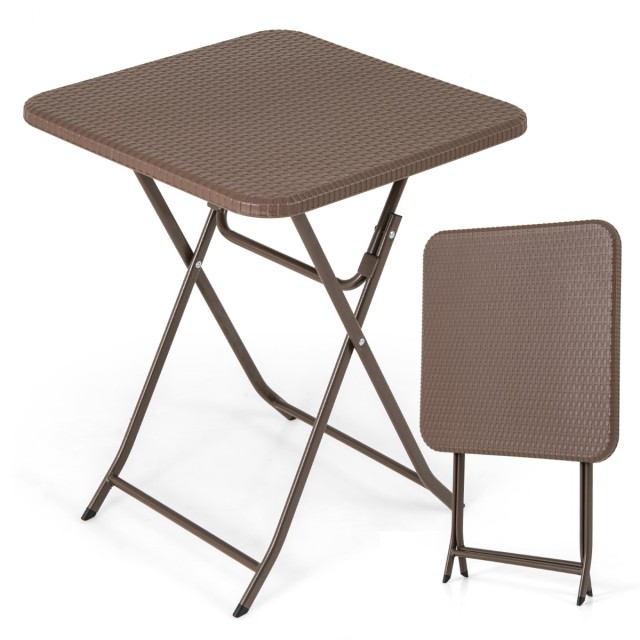 Costway Πτυσσόμενο Τετράγωνο Τραπέζι Κήπου Rattan με HDPE Επιφάνεια 60 x 60 x 72 εκ. NP11841CF