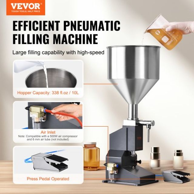 VEVOR Πνευματική Μηχανή Γεμίσματος Υγρών 5-50ml, Ανοξείδωτη με Πεντάλ για Γάλα Νερό Χυμό Καλλυντικά Λοσιόν LSGYTGZJQD56YVZDOV0