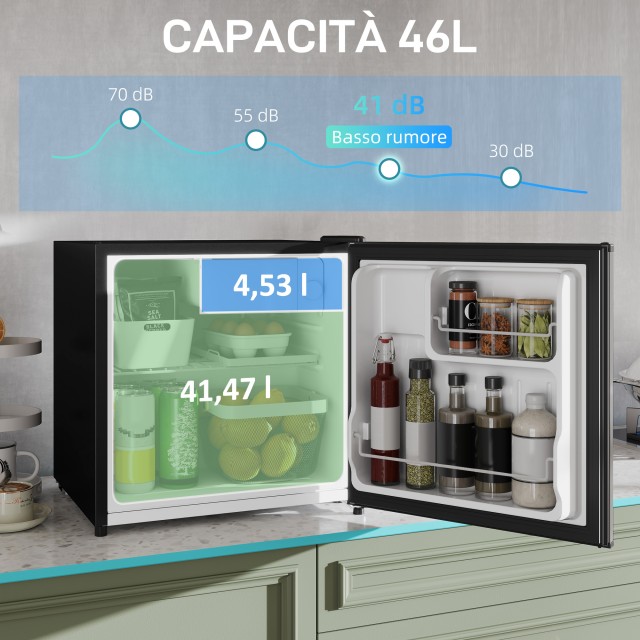 HOMCOM Μίνι Ψυγείο 46L με Θάλαμο Πάγου, Αναστρέψιμη Πόρτα, Ρυθμιζόμενη Θερμοκρασία, Ασημί 800-155V90SR