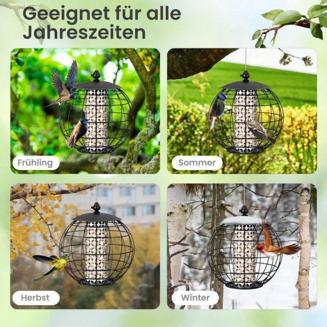 Costway Ανθεκτική Ταΐστρα Πουλιών κατά των Σκίουρων, Κρεμαστή, 21 x 22,5 εκ., Μαύρη GT4051