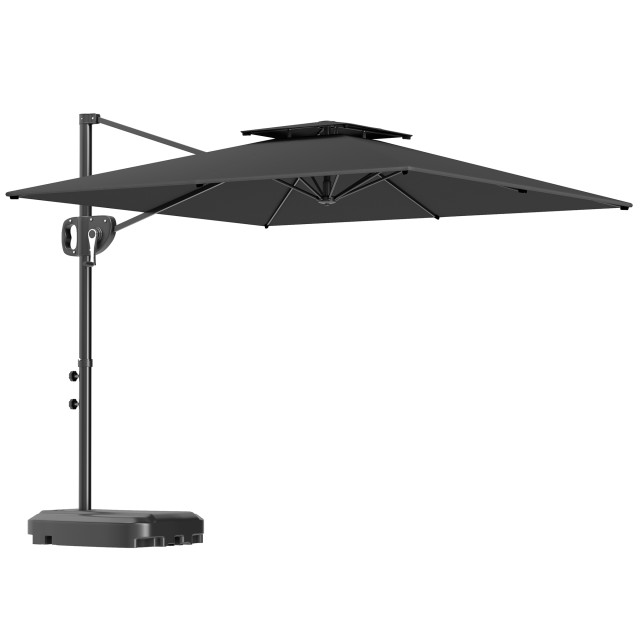 Outsunny Ομπρελόνε με Βραχίονα 2.5x2.5 μ με Γεμιζόμενη Βάση, Μανιβέλα και Κεφαλή με Κλίση, Σκούρο Γκρι 84D-341V00CG