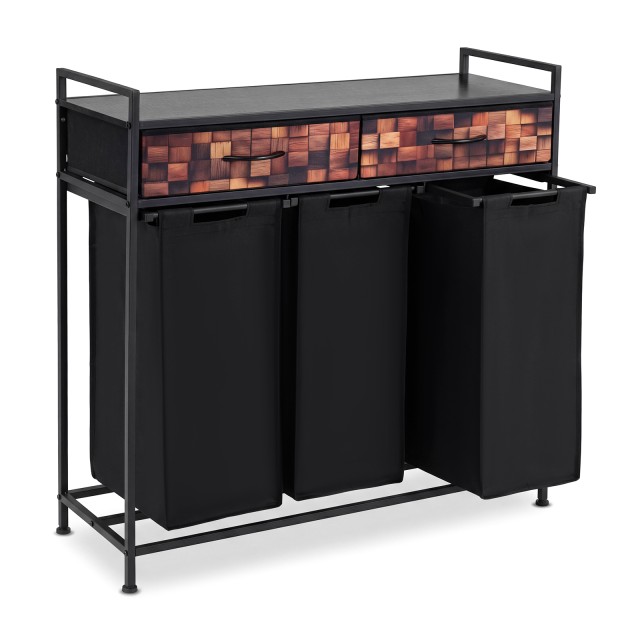 Costway 3τμητο Καλάθι Απλύτων με Αφαιρούμενα Καλάθια και Μεταλλικό Σκελετό, Μαύρο/Καφέ, 93,5 x 33 x 92,5 cm JZ10388CF