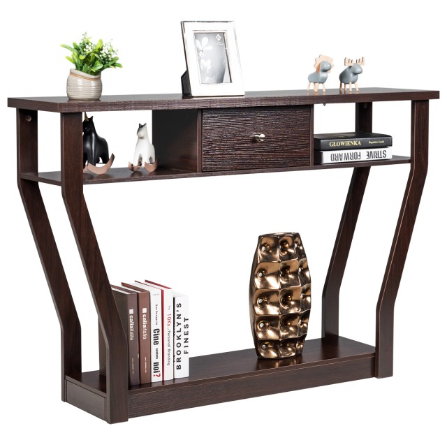 Costway Κονσόλα Τραπέζι με Συρτάρι και Ράφι 120 x 30 x 81 cm Καφέ HW60291CF