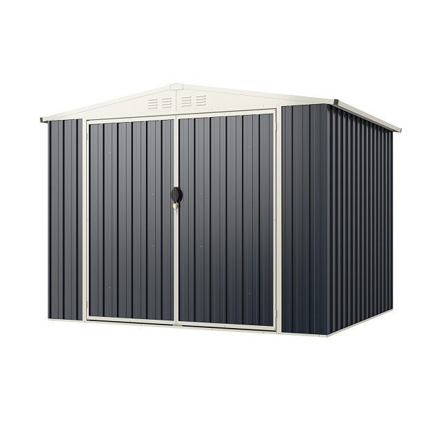 Costway Μεταλλικό Αποθήκη Κήπου 246x193x180cm με Κλειδαριά και Αεραγωγούς Γκρι GT4194GR+
