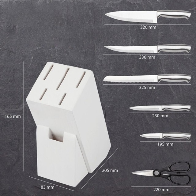 Σετ Μαχαιριών Ανοξείδωτα με Ξύλινη Βάση C-MBS4018-White CLASSBACH