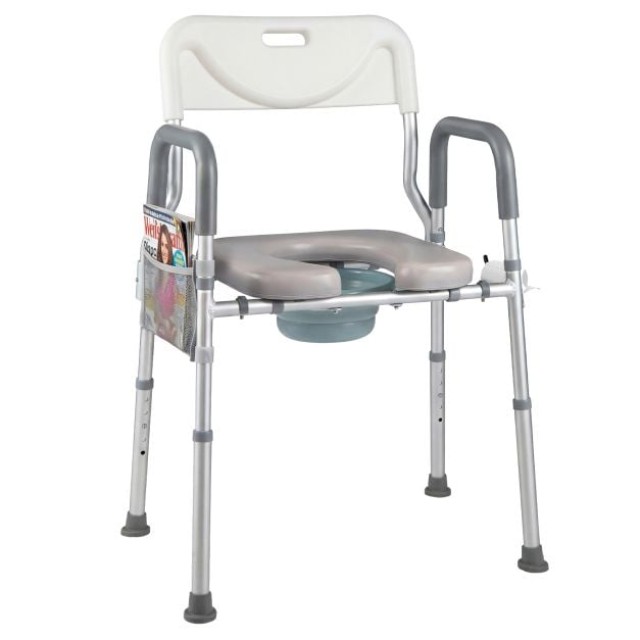 Costway Καρέκλα τουαλέτας για ηλικιωμένους, ρυθμιζόμενου ύψους, με επενδεδυμένο κάθισμα και μπράτσα, ασημί, 90–100 x 48 x 66 cm JH10031SL