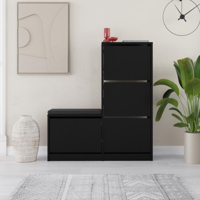 Shally Dogan Ντουλάπι Παπουτσιών Εξοικονόμησης Χώρου με 3 Πόρτες, Πολυλειτουργικό, 105x118,5 εκ., Μαύρο 02001978