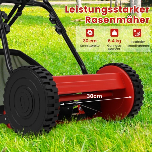 Costway Πολυλειτουργική Χλοοκοπτική Μηχανή 58x44x118 cm με Ρυθμιζόμενο Ύψος Κοπής και Μεταλλικό Πλαίσιο GT4311RE