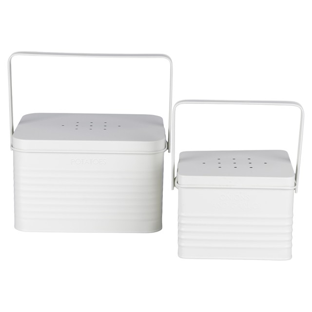 Villa DEste  Σετ 2 δοχεία πατάτες κρεμμύδια και σκόρδο από γαλβανισμένο ατσάλι με vintage λαβή 2188620