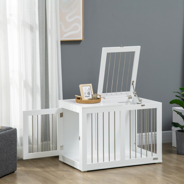 PawHut Σπιτάκι για Σκύλους Μεσαίου Μεγέθους με 2 Κλειδωμένες Πόρτες, Κλουβί από Ατσάλι και MDF, 80x50x56.5 εκ., Λευκό D02-136V00WT