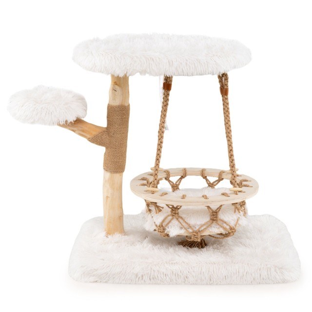 Costway Μοντέρνος Ξύλινος Ονυχοδρόμιο με Αιώρα και Sisal Στύλο για Γάτες PV10370WH