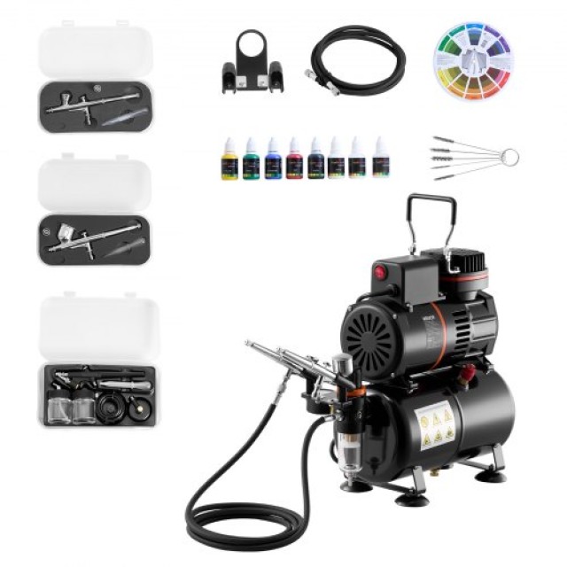 VEVOR Σετ Αερογράφου με Αεροσυμπιεστή 1/6 HP, 3 Αερογράφους, 3 Μύτες και Δεξαμενή JCBTZ2G3OGYQZMT5I001V2