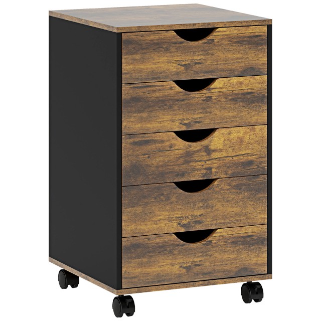 HOMCOM Συρταριέρα Γραφείου 5 Συρταριών με Ρόδες και Φρένα, Ξύλινη, 40x40x67 εκ., Καφέ 836-144V01RB