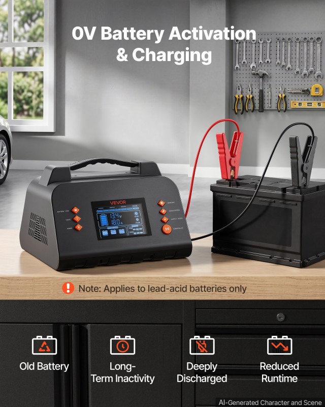 VEVOR Έξυπνος Φορτιστής Μπαταριών 20A 6V/12V/24V για Λιθίου, LiFePO4 και Μολύβδου-Οξέος με Οθόνη LCD TSLDQSCDQAJ2DE09S001V2