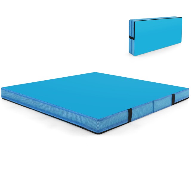 Costway  Πτυσσόμενο Μπλε Στρώμα Γυμναστικής 122 x 122 cm, Διπλής Αναδίπλωσης με Δερμάτινη Υφή FH10090BL