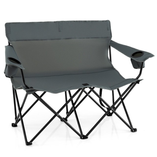 Costway Διθέσια Καρέκλα Camping 132x66x96 cm με Υψηλή Πλάτη και Πλατιά Μπράτσα  & Τσάντα Μεταφοράς Γκρι NP12404GR