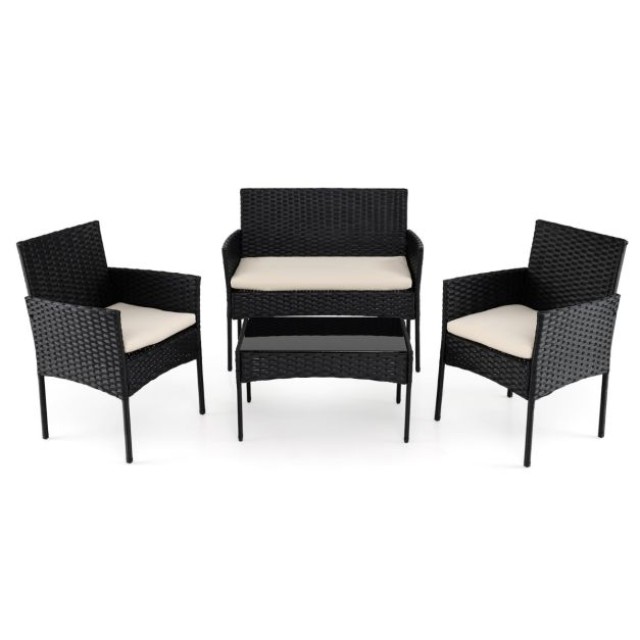 Costway Σετ επίπλων κήπου από ρατάν με 2 καρέκλες, παγκάκι, τραπέζι και μαξιλάρια, μπεζ NP13115MS