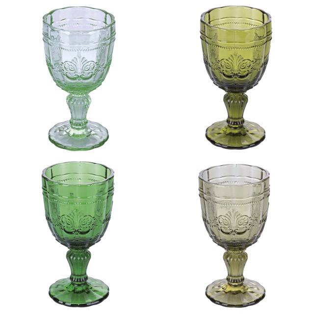 Villa dEste Home Σετ 4 Ποτηριών 265 ml σε Διαφανές Γυαλί με Αραβικό Σχέδιο Syrah Greenery 5911615