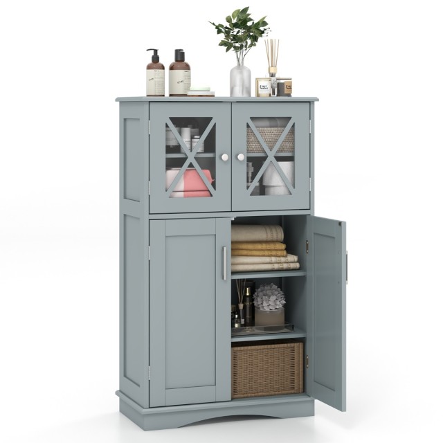 Costway Γκρι Ντουλάπι Μπάνιου με Διάφανες Γυάλινες Πόρτες 60 x 30 x 108 εκ. BA7884GR