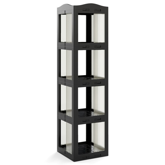 Costway Περιστρεφόμενο Βιβλιοστάσιο 360° Πτυσσόμενο Ράφι Διαφανούς Γραφείου 36,5 x 36 x 141,5 cm Μαύρο CB11097BK