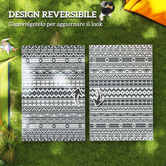 Outsunny Αναστρέψιμο Εξωτερικό Χαλί με Γεωμετρικό Σχέδιο και Συμπεριλαμβανόμενη Τσάντα, 182x274 cm, Γκρι και Λευκό 84J-061V00CG