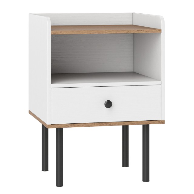 Costway Λευκό Μοντέρνο Κομοδίνο με Συρτάρι & Ανοιχτό Αποθηκευτικό Χώρο, Μεταλλικά Πόδια 56 x 40,5 x 35 εκ. HU11170WH-1