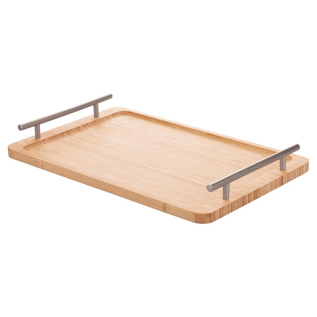 Villa DEste  Ορθογώνιος δίσκος 40x25 εκ από μπαμπού με ασημί λαβές Natural 2188474