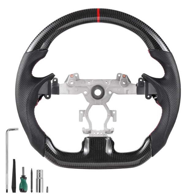 VEVOR Τιμόνι Ανθρακονήματος D-Shape Flat-Bottom με Δερμάτινη Λαβή για Infiniti G37 (2007-2013) QCFXPZYYFNDG24LP6001V0