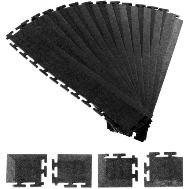 VEVOR Σετ Μεταβατικού Άκρου για Ανδρικά Δάπεδα Γκαράζ, 12 Άκρα και 4 Γωνίες, PVC Αντιολισθητική Συμβατότητα με Πλακάκια 4 Πλευρές, Μαύρο LSCKDDBYJHSPY2RE6001V0