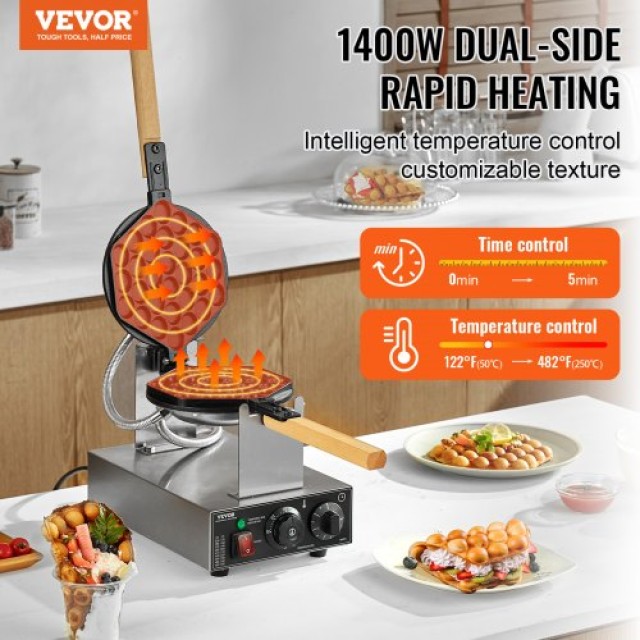 VEVOR Μηχανή Παρασκευής Φυσαλίδων Βάφλας 1400W Αντικολλητική SYQPHFBJDP1PGYHUZV2