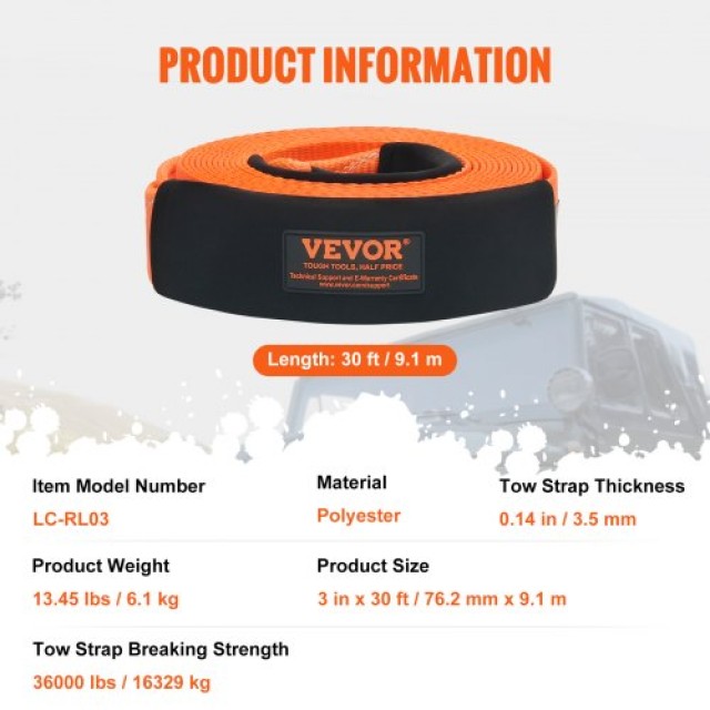 Σετ Ιμάντα Ανάκτησης VEVOR 3 x 30 ft με Δέστρες & Τσάντα Αποθήκευσης DZNL3IN30FTC2VVOJV0