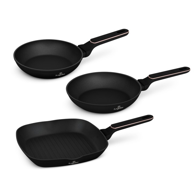 Berlinger Haus  Σετ Αντικολλητικών Τηγανιών 3 Τεμαχίων από Αλουμίνιο, Black Rose Collection BH-8361