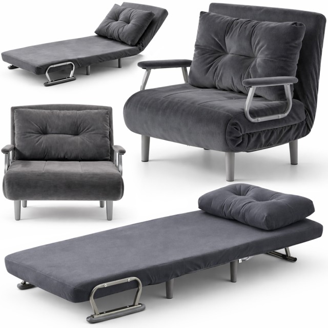 BAKAJI Καρέκλα Πολυθρόνα Κρεβάτι Μονό Ανακλινόμενη Γκρι Επένδυση από Βελούδο Ριγέ 80 x 68 x 82 cm 02001929