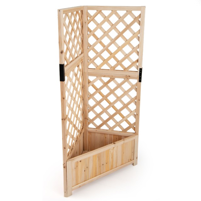 Costway Ξύλινη Γωνιακή Ζαρντινιέρα με Πέργκολα και Στραγγιστήρια για Αναρριχητικά Φυτά - Φυσικό Χρώμα GT4533NA