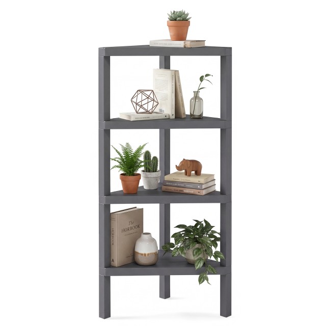 Costway Γωνιακή βιβλιοθήκη 4 επιπέδων με ανοιχτά ράφια, ελεύθερης τοποθέτησης, γκρι, 99 x 33 x 46 cm JZ10425GR