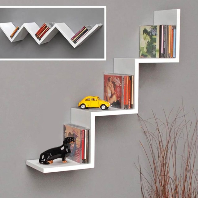 BAKAJI  Σύγχρονο Σχέδιο Ραφιού Τοίχου Ζιγκ Ζαγκ Ράφια Τοίχου Ράφι 3 Επιπέδων Λευκό  02835171