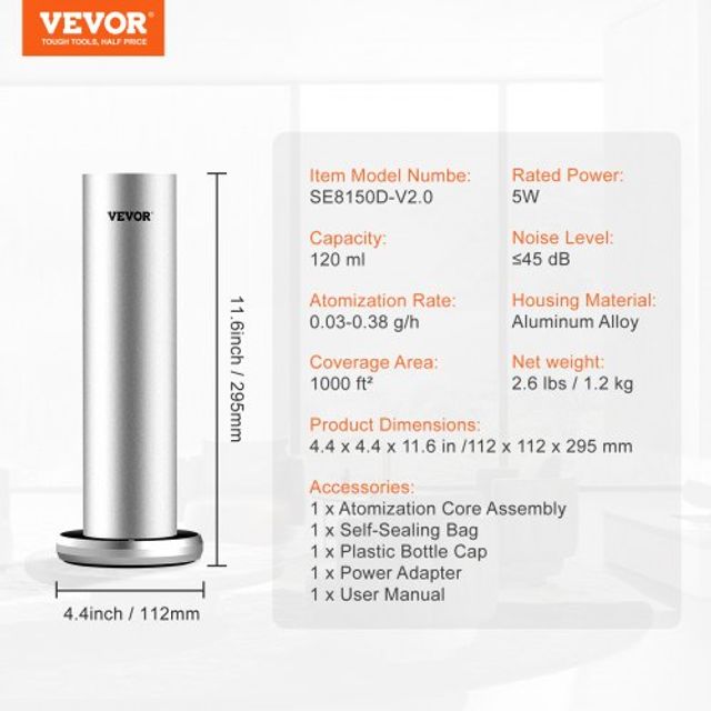 VEVOR Μηχανή Αρωμάτων 120ml Bluetooth Ψυχρού Αέρα 1000τ.φ. Χωρίς Νερό TSXXJTS120MLRA795V2